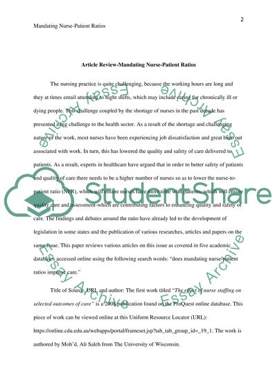 Mandating Nurse-Patient Ratios
