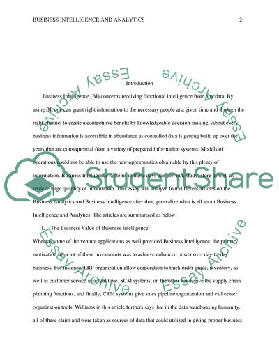 Business Analytics and Business Intelligence