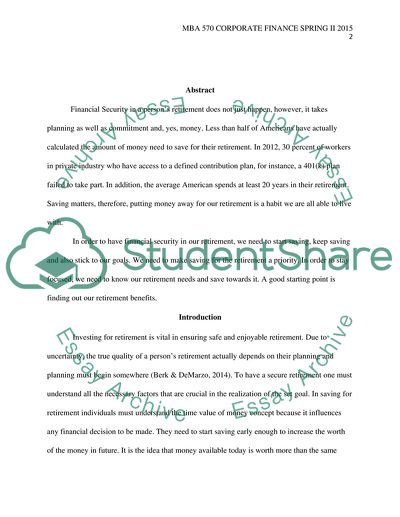 Financial Security in a Persons Retirement