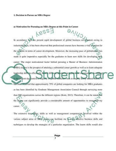 Motivation for Pursuing an MBA Degree at Certain Point in Career