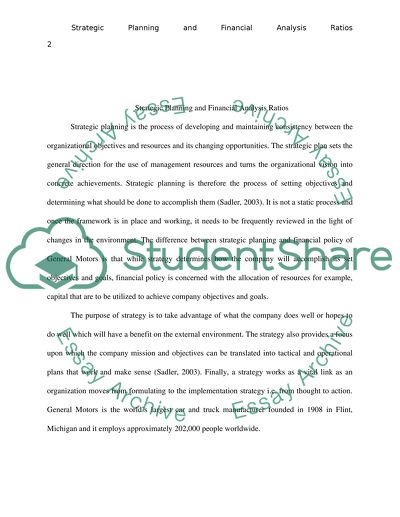 Strategic planning and Financial Analysis Ratios
