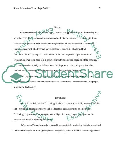 Information Technology Audit of Adams Brick Communications Company