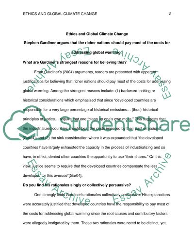 Ethics and Global climate change WK6 assignment