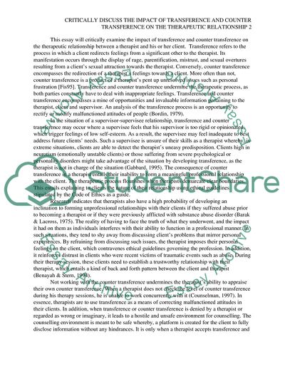 The Impact of Transference and Counter Transference on the Therapeutic Relationship