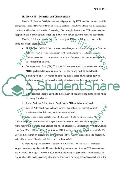 Definition and Characteristics of Mobile IP