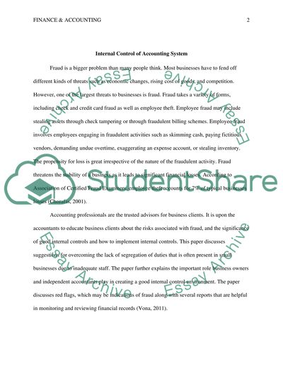 Internal Control of Accounting System