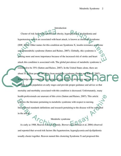 Metabolic Syndrome or Insulin Resistant