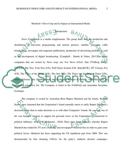 Murdochs News Corp and Its Impacts on International Media