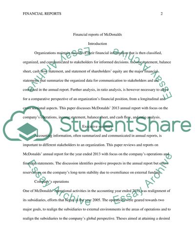 Financial Reports of McDonalds