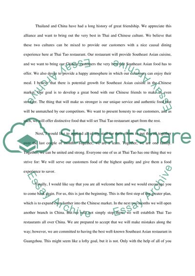 Thai Tao Restaurant Opening Speech