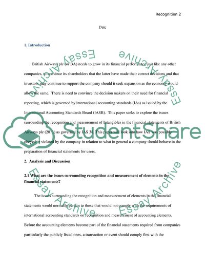 Issues Surrounding the Recognition and Measurement of Accounts from British Airways
