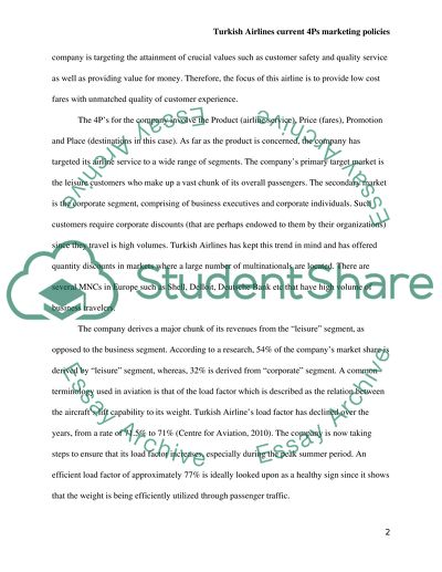 Turkish Airlines Current 4Ps Marketing Policies