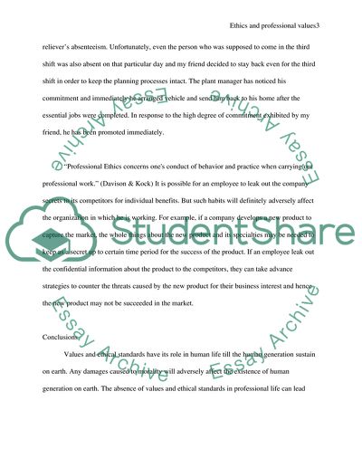 Professional Values and Ethics Paper
