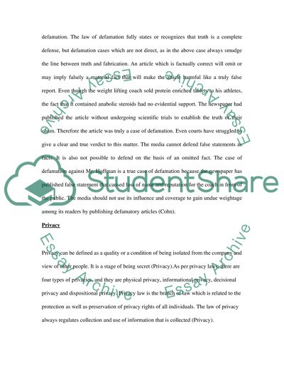 Defamation, Privacy in Media and Freedom of Expression