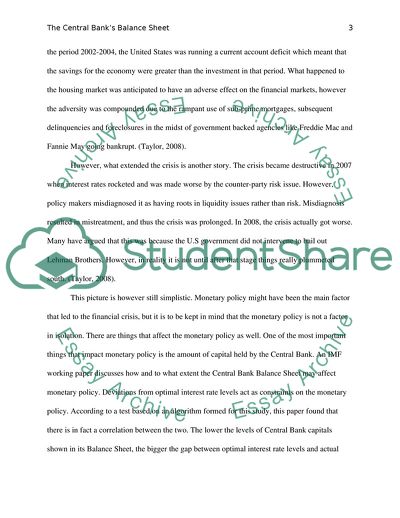 The Central Banks Balance and the Financial Crisis