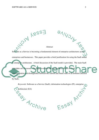 Software as a Service (SAAS) as It Pertains to Enterprise Architecture