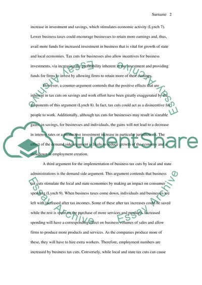 Investment in Early Childhood Education, Arguments for and against Business Tax Cuts