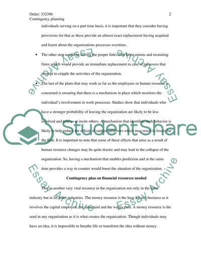 Contingency Planning Outline (Hotel Industry)