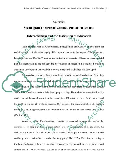 Sociological Theories of Conflict, Functionalism and Interactionism for Educational Institutions