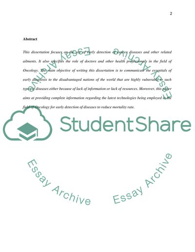 The Use of Early Detection of Cancer Diseases and Other Related Ailments