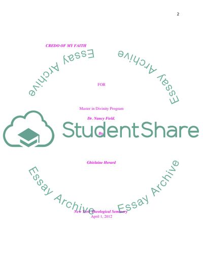 Credo of My Faith and My Journey