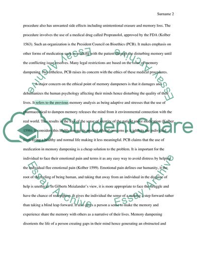 Ethical Concerns about Memory Dampeners