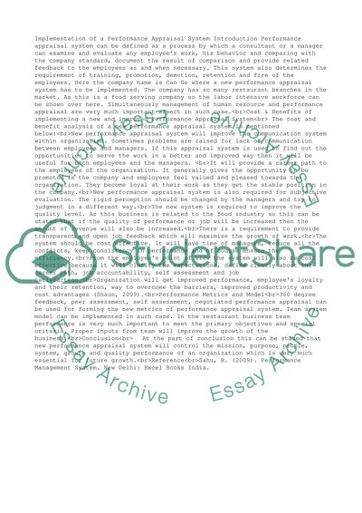 Implementation of a Performance Appraisal System