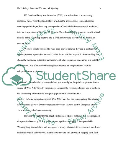 Food Safety; Pests and Vectors; Air Quality