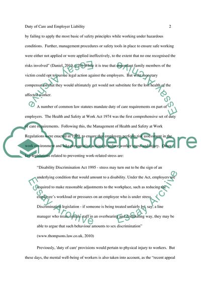 Duty of Care and Employer Liability