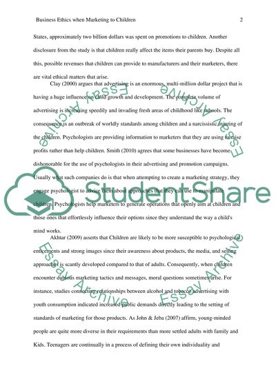 Business Ethics when Marketing to Children