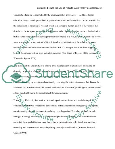 University Reports for Effective Assessment