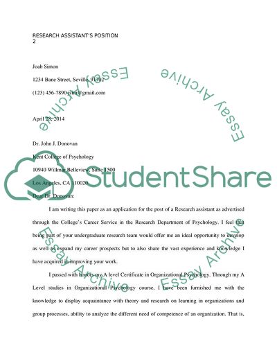 Applying for a Research Assistants Position