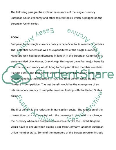 European Union Single Currency Policy