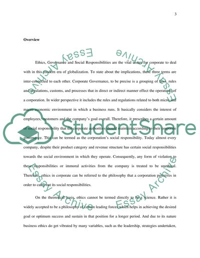 Corporate Ethics, Governance and Social Responsibility