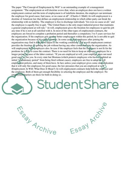 The Concept of Employment by Will