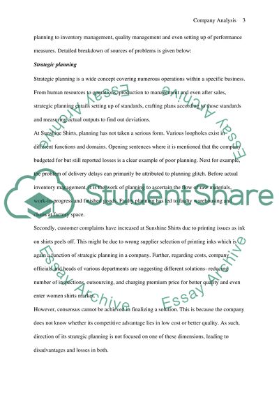 Problems Faced by and Strategies Adopted by Sunshine Shirts