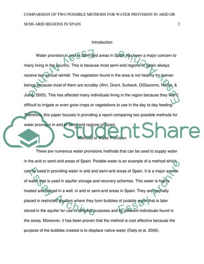 Comparison of Two Possible Methods for Water Provision in Arid or Semi-Arid Regions in Spain