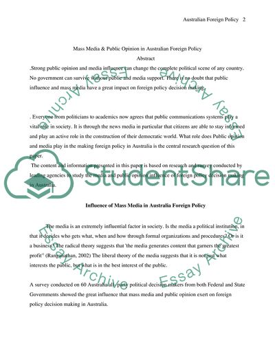 Influence of Mass Media in Australia Foreign Policy