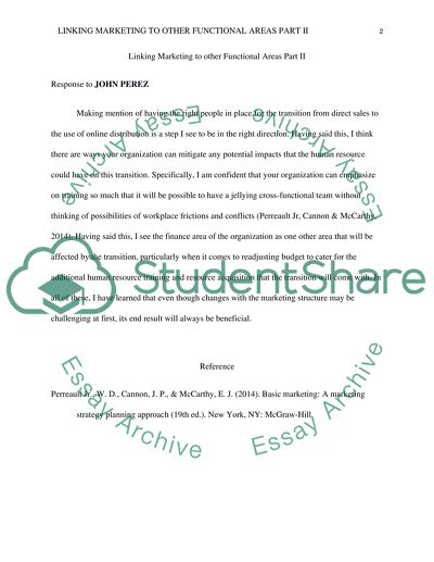 Linking Marketing to Other Functional Areas Part II