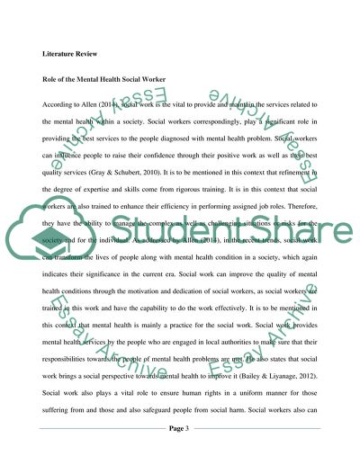 Role of the Mental Health Social Worker