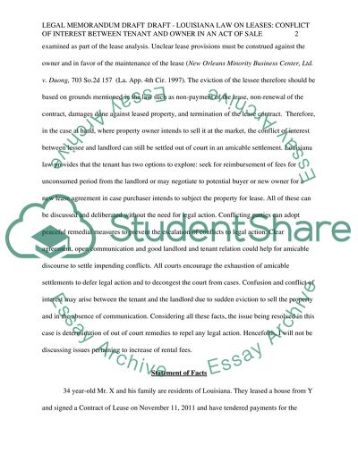Louisiana Law on Leases: Conflict of Interest between Tenant and Owner in an Act of Sale