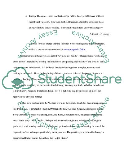 Complementary and Alternative Medicine in the Form of Therapeutic Touch