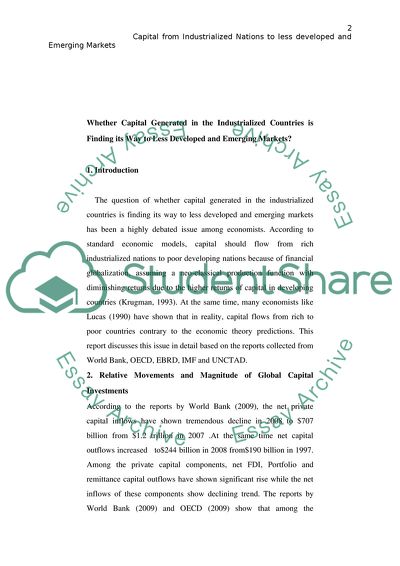 Capital from Industrialized Nations to less Leveloped and Emerging Markets