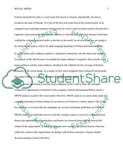 Social Media Audit and Audit Campaign Planning of Fortune International Realty