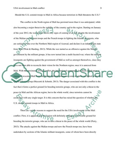 The USA Involvement in Mali Conflict