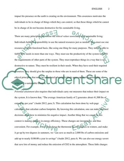 The Task of Living a Sustainable Lifestyle Is the Responsibility of the Individual