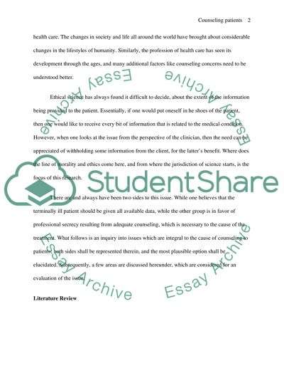 Ethical Issues in Counseling Terminally Ill Patients