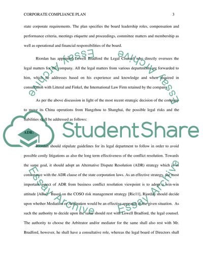Corporate Compliance Plan for Riordan