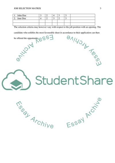 Create a job selection matrix