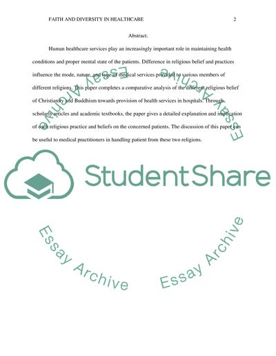 Christianity and Buddhism Perspective on Health Provision